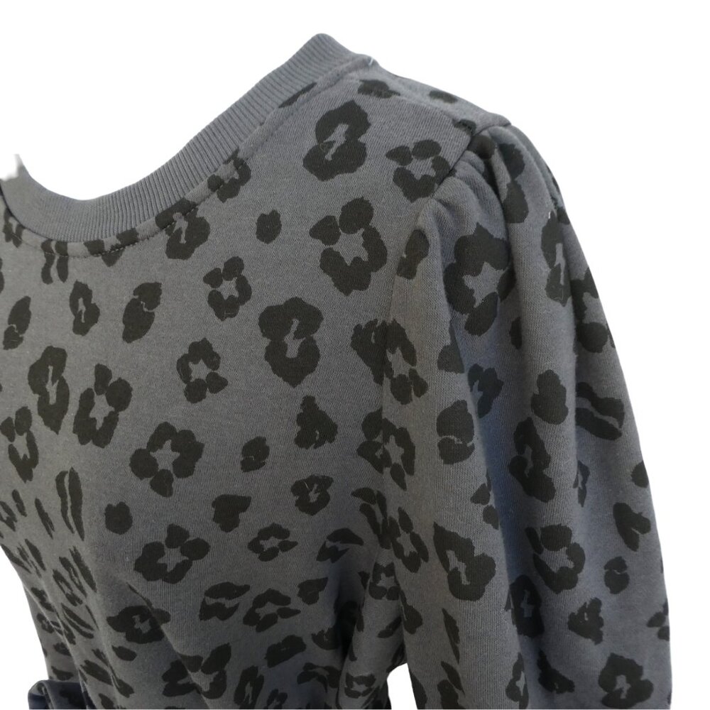 Eloquii PLUS Gray Animal Cheetah Sweatshirt Dress Tie Belt Puff Shoulder 18 20 - Picture 5 of 7